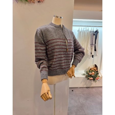 라운드 집업 줄무늬 가디건