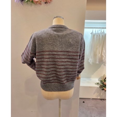 라운드 집업 줄무늬 가디건