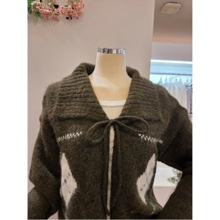 아가일 리본 빅카라 가디건