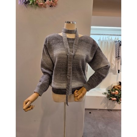 그라데이션 스카프 보트넥 니트