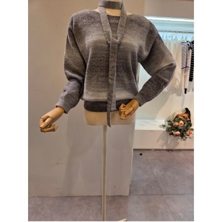 그라데이션 스카프 보트넥 니트