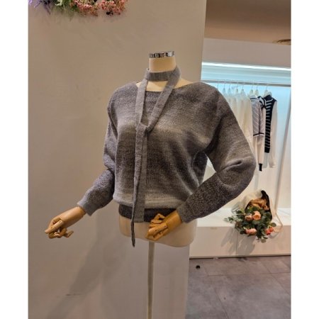 그라데이션 스카프 보트넥 니트