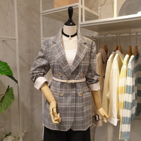 체크 벨트 하프 자켓