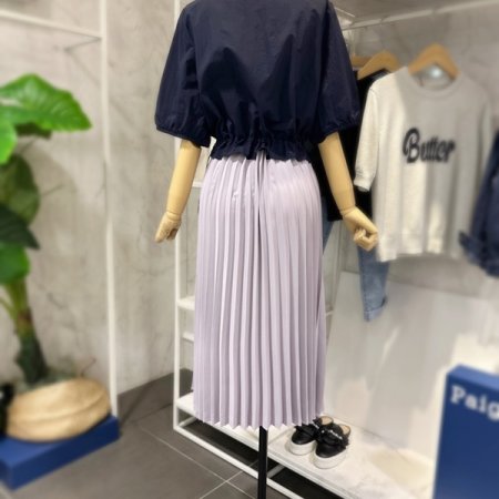 배색 주름 스트링 원피스