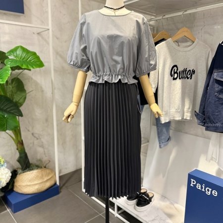 배색 주름 스트링 원피스