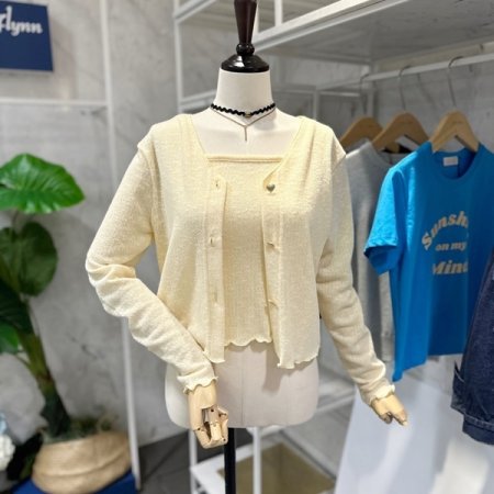 하트 민소매 가디건 세트