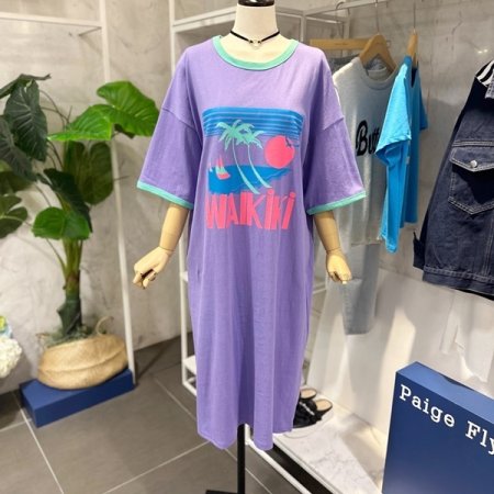 배색 프린팅 원피스