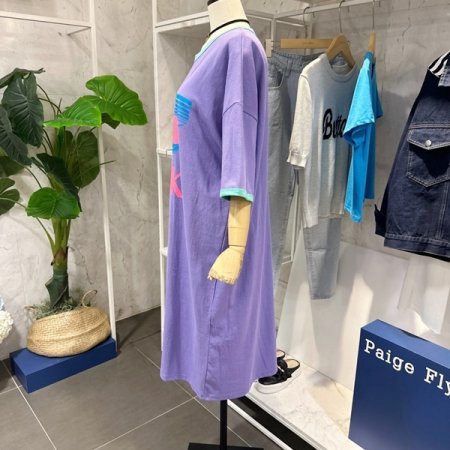 배색 프린팅 원피스