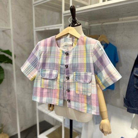 체크 반팔 자켓