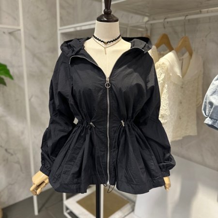 허리스트링 후드 점퍼