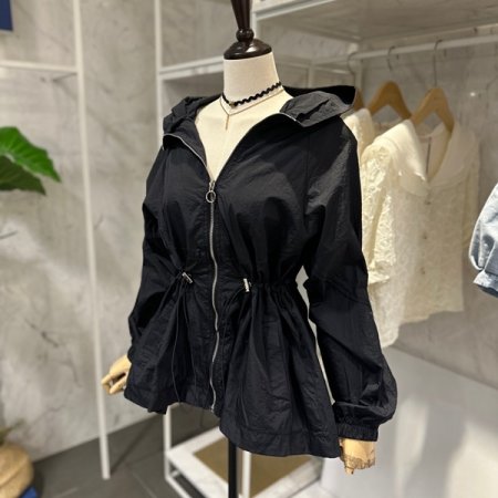 허리스트링 후드 점퍼