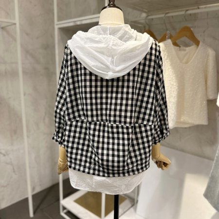 체크 후드 점퍼