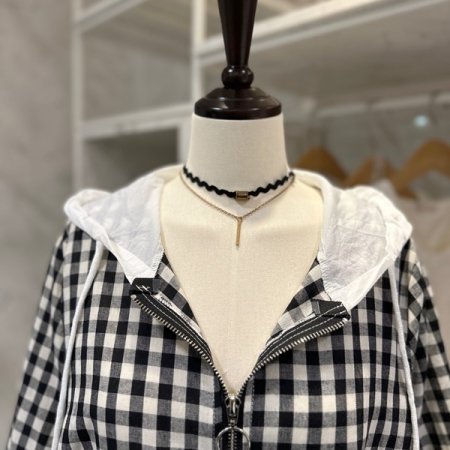 체크 후드 점퍼