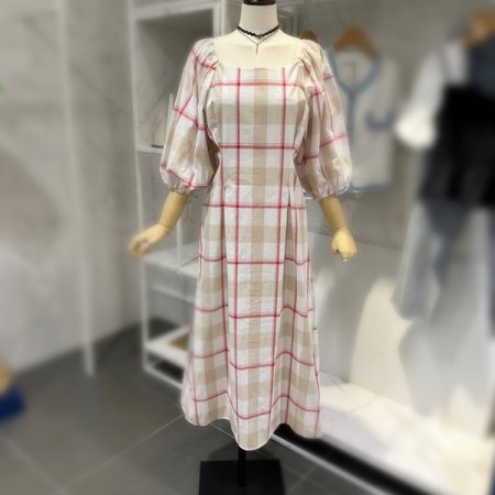 체크 스퀘어 원피스