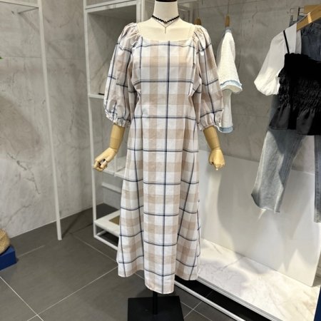 체크 스퀘어 원피스