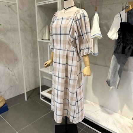 체크 스퀘어 원피스