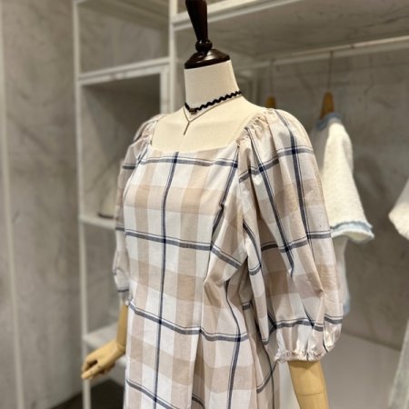 체크 스퀘어 원피스