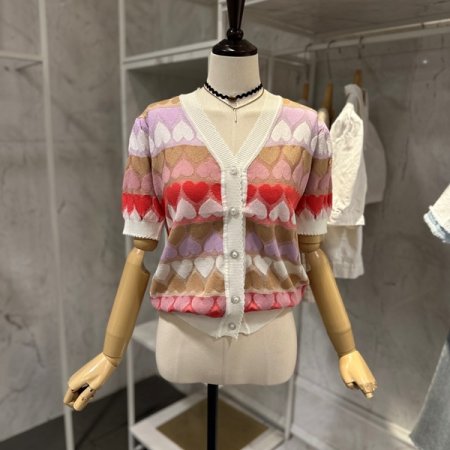 하트 단 진주 가디건