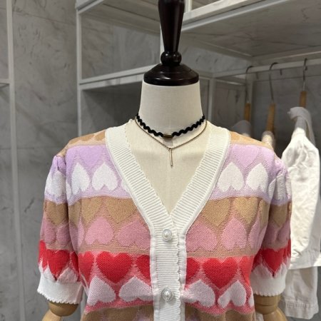 하트 단 진주 가디건