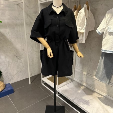 허리 스트링 점프수트