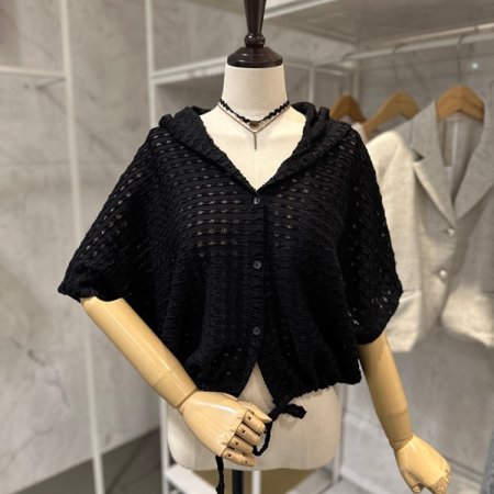 후드 스트링 가디건