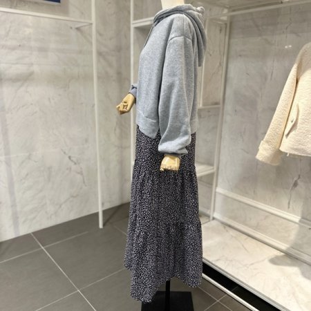 후드넥 호피배색 원피스