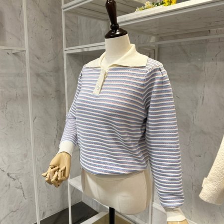 투버튼 카라 줄무늬 니트