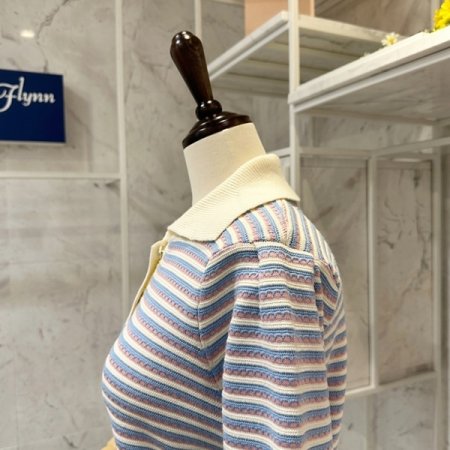 투버튼 카라 줄무늬 니트
