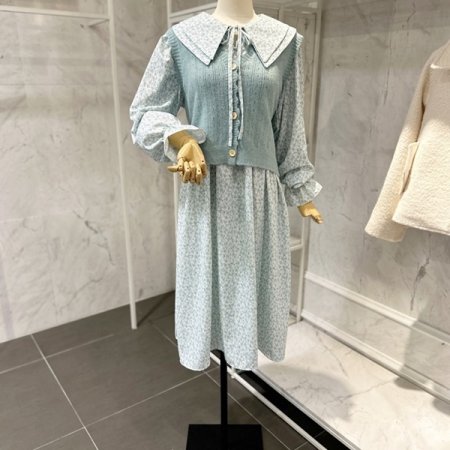 니트조끼 플라워원피스 세트