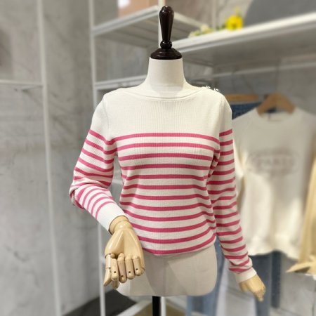 보트넥 스트라이프 니트