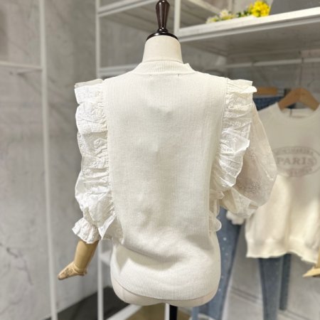 양 러플 레이스 니트
