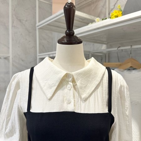 트임 카라 배색 원피스