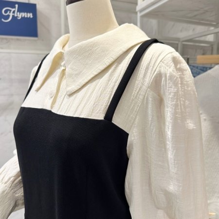 트임 카라 배색 원피스