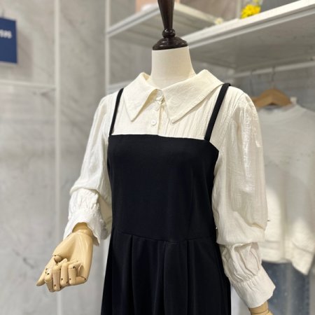 트임 카라 배색 원피스