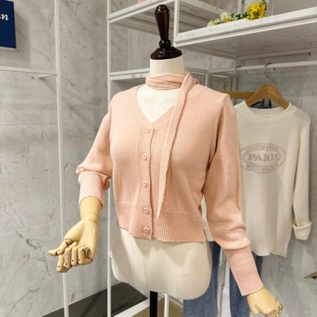 스카프 브이넥 가디건 세트