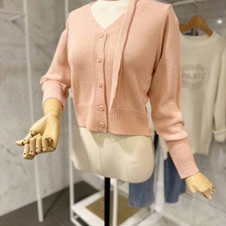 스카프 브이넥 가디건 세트