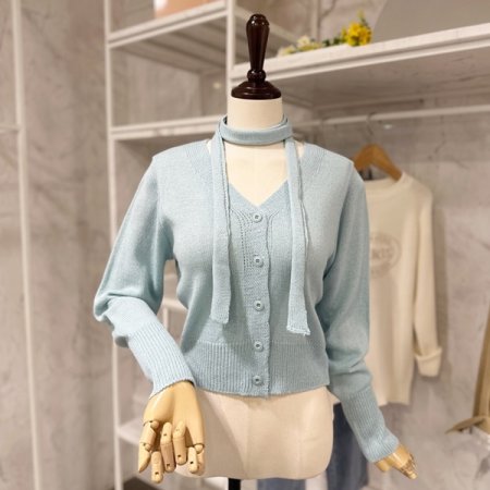 스카프 브이넥 가디건 세트