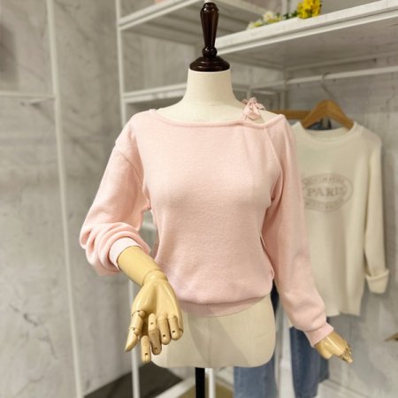 언발 어깨 리본 니트