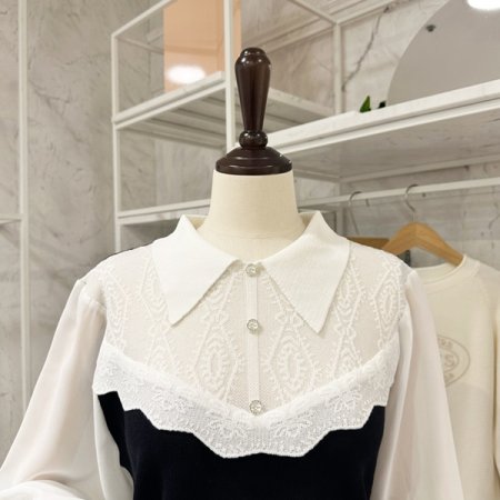 시스루 배색 카라 니트