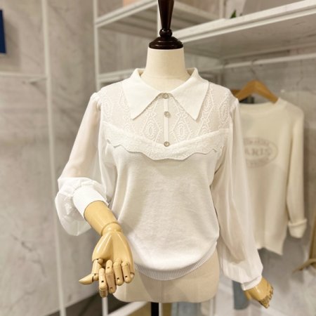 시스루 배색 카라 니트