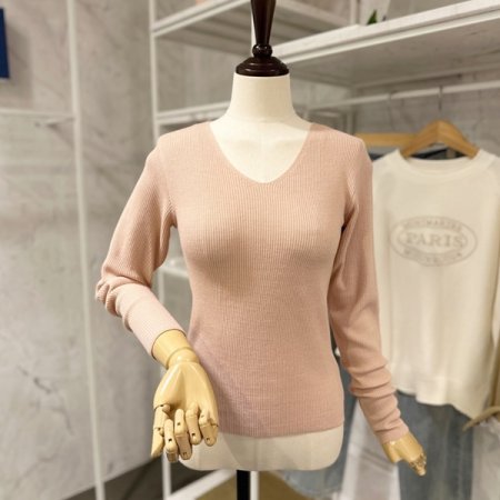 골지 트임 브이넥 니트