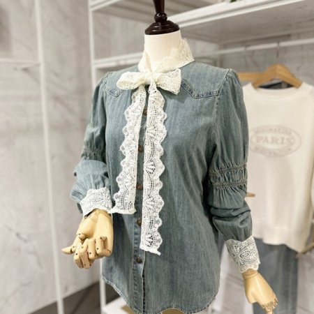 레이스 데님 셔츠