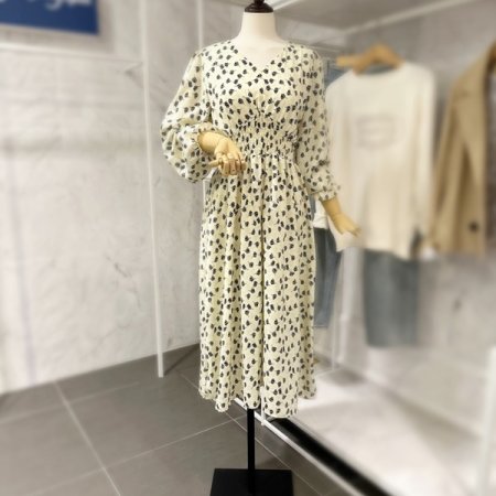 허리 밴딩 브이넥 원피스