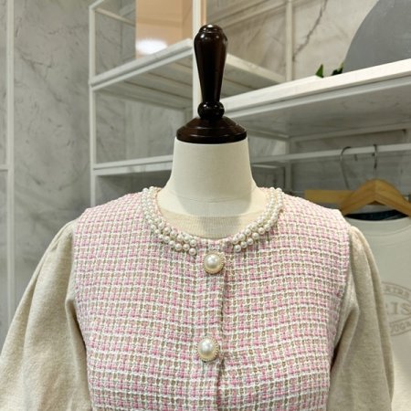 진주 트위드 조끼