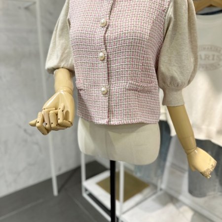 진주 트위드 조끼