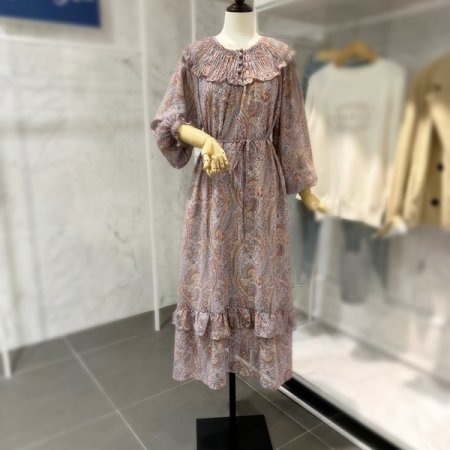 콩단추 끈 롱 원피스