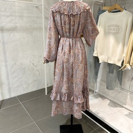 콩단추 끈 롱 원피스