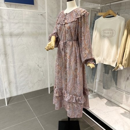 콩단추 끈 롱 원피스