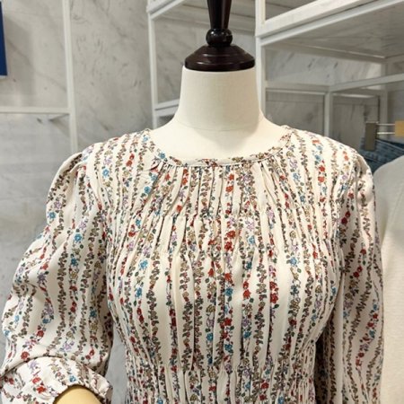 라운드 꽃 셔링 원피스