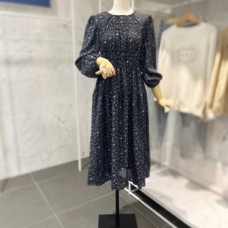라운드 잔꽃 셔링 원피스